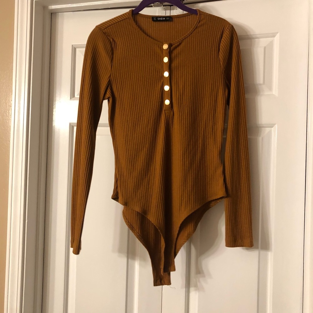 Shein rusty brown color ribbed bodysuit size medium